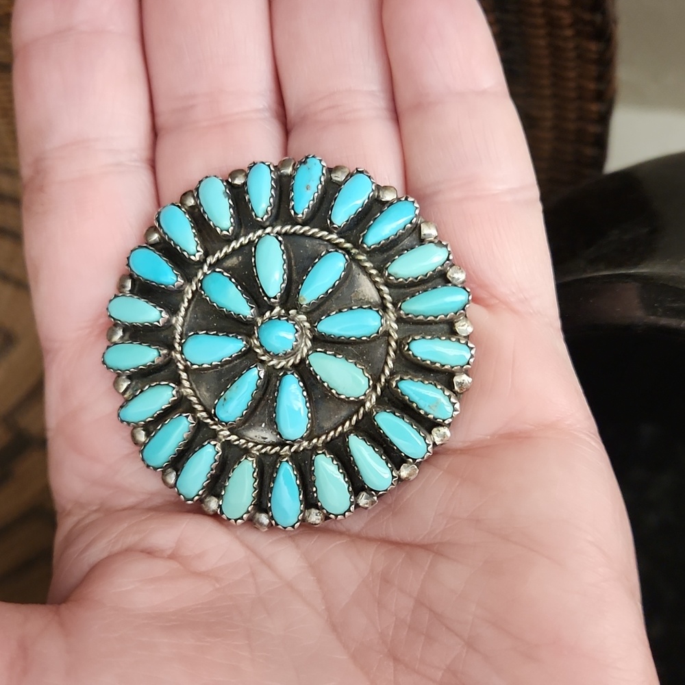Stunning Vintage Native American Navajo Flower Cluster Turquoise Pin ๐๐ผ - Picture 8 of 10